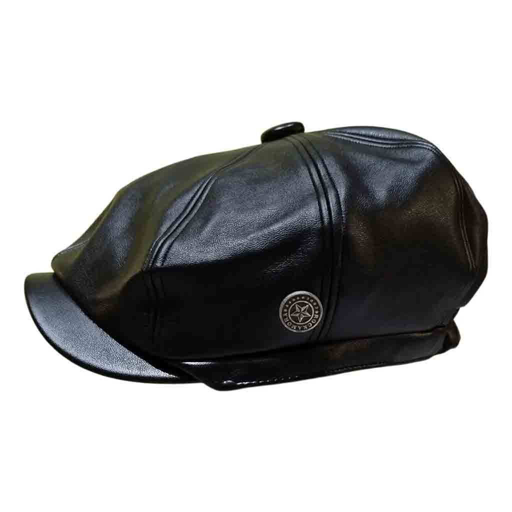 🧢 Boina Negra de Eco Cuero con Pin de Bronce