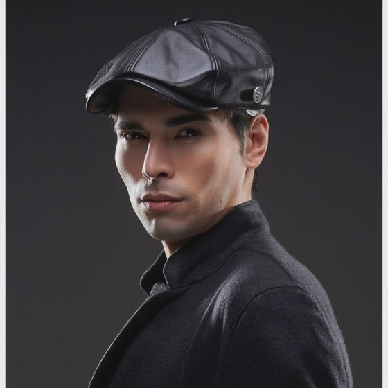 🧢 Boina Negra de Eco Cuero con Pin de Bronce